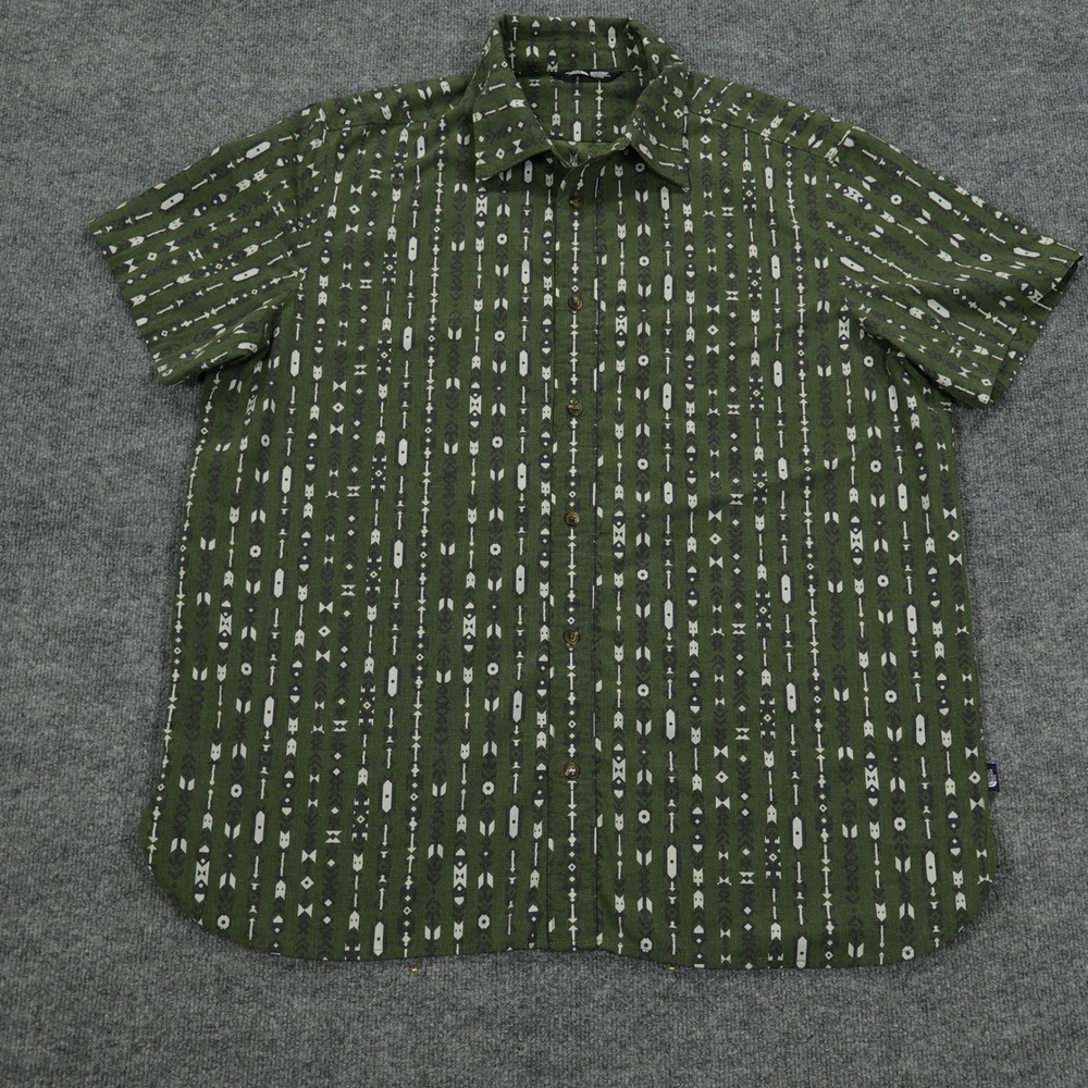 The North Face Shirt Mens XXL Green Geometric Arrow Print Short Sleeve Button Up